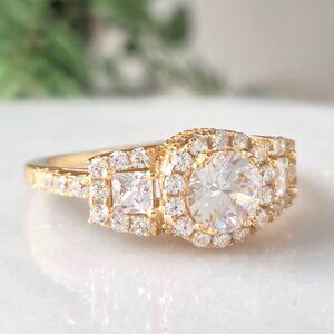 Gold Round CZ ring, Charmed Aroma, 925 Sterling Silver finished in 10k Gold